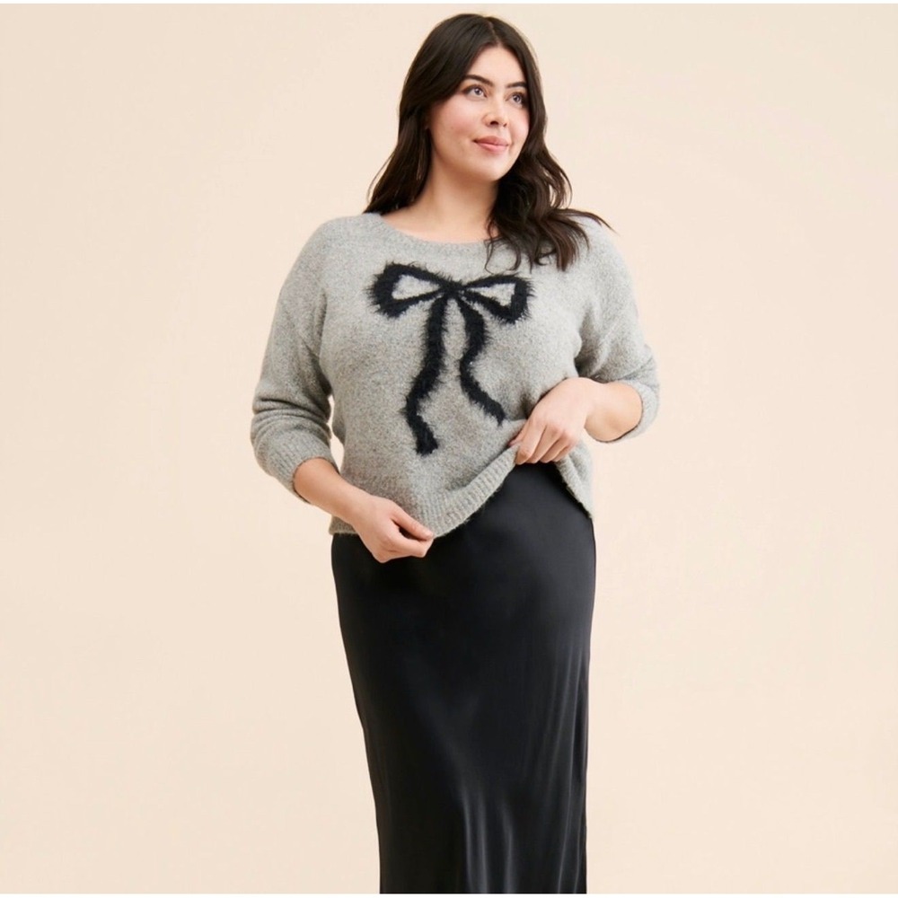 Anthropologie Maeve Bow Icon Shimmer Sweater Size XL Gray